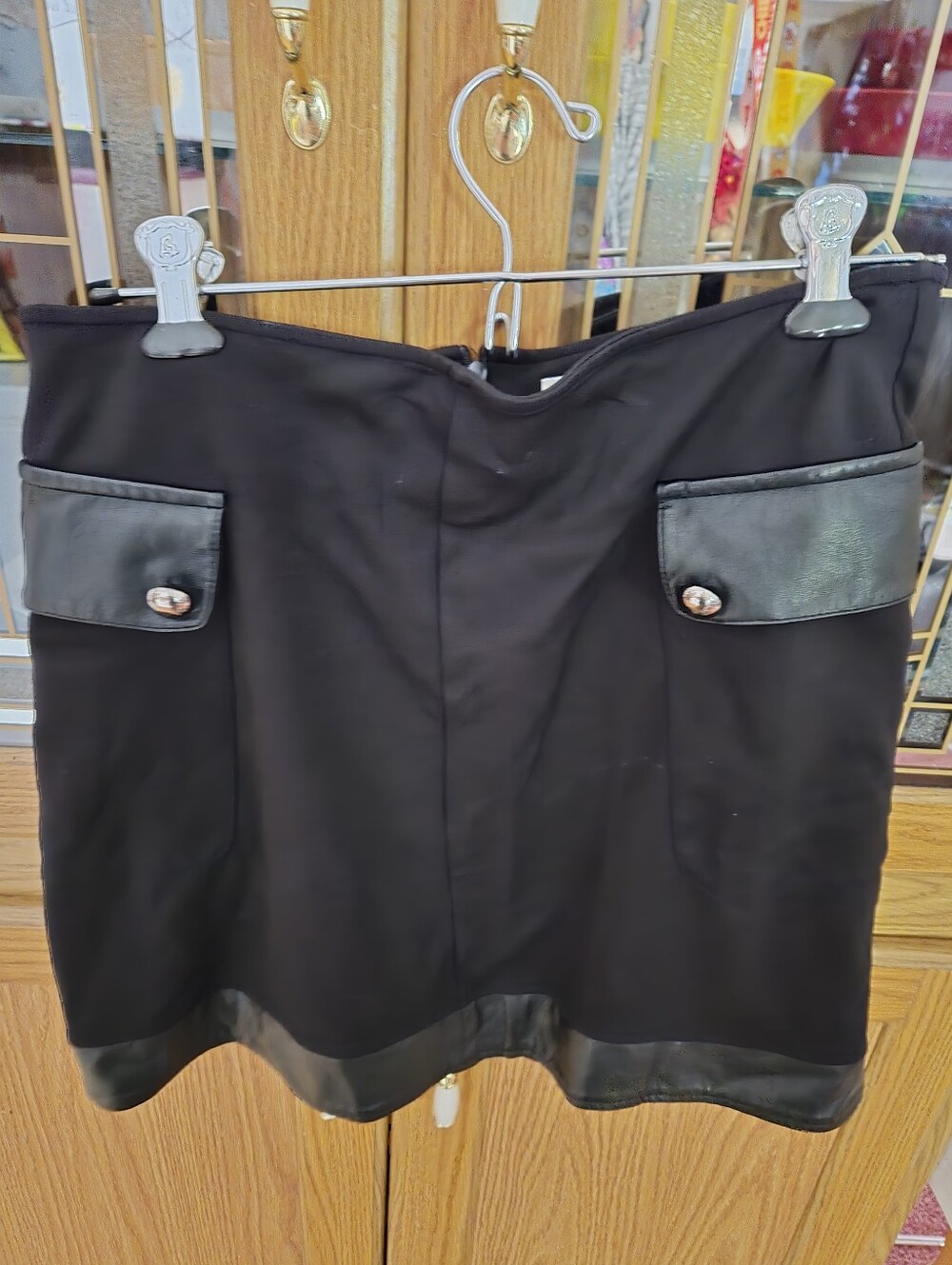 Cato Black Mini Skirt with Faux Leather Trim